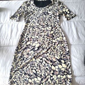Marc New York Speckle Print Short Sleeved Bodycon Midi Dress Size 2